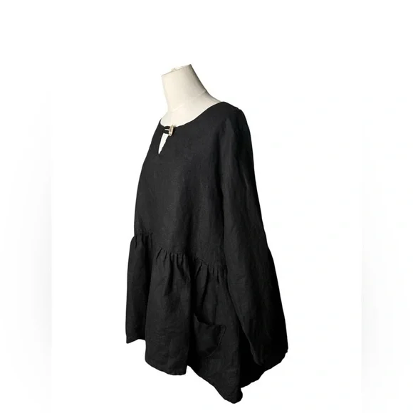 HEART DESIRE  Robin 100% Linen  Black Long Sleeve Blouse in XL - Picture 2 of 9